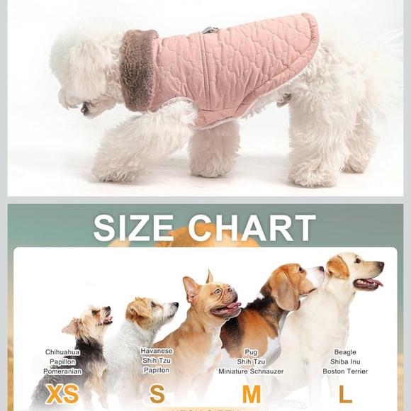 NWT - Peach FauxFur Lined Quilted Dog Coat medium 15”back21”chest /pet clothes - Picture 8 of 13